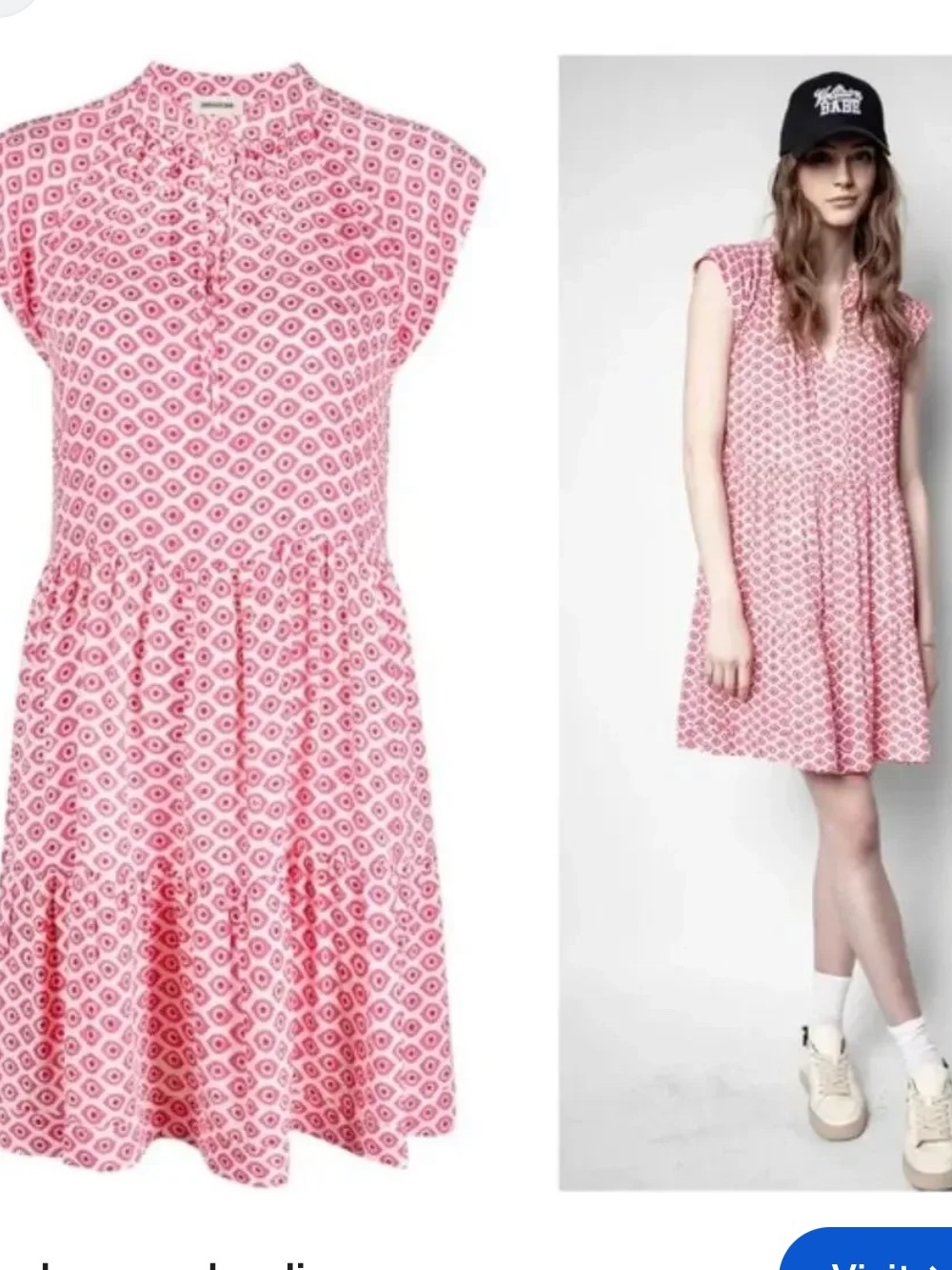 Zadig & Voltaire Rito Pink Geo-Print Tiered V-Neck mini Dress, XS